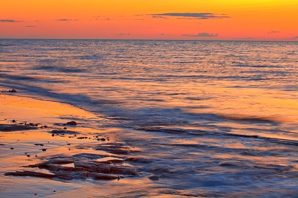 Canada-Prince Edward Island-Cable Head Shoreline along Gulf of St Lawrence at sunset